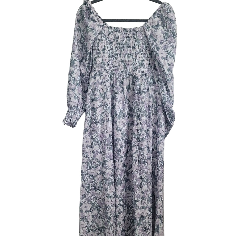 NEW FEW MODA Floral Print Midi Dress Purple/Green Colorblock Size M